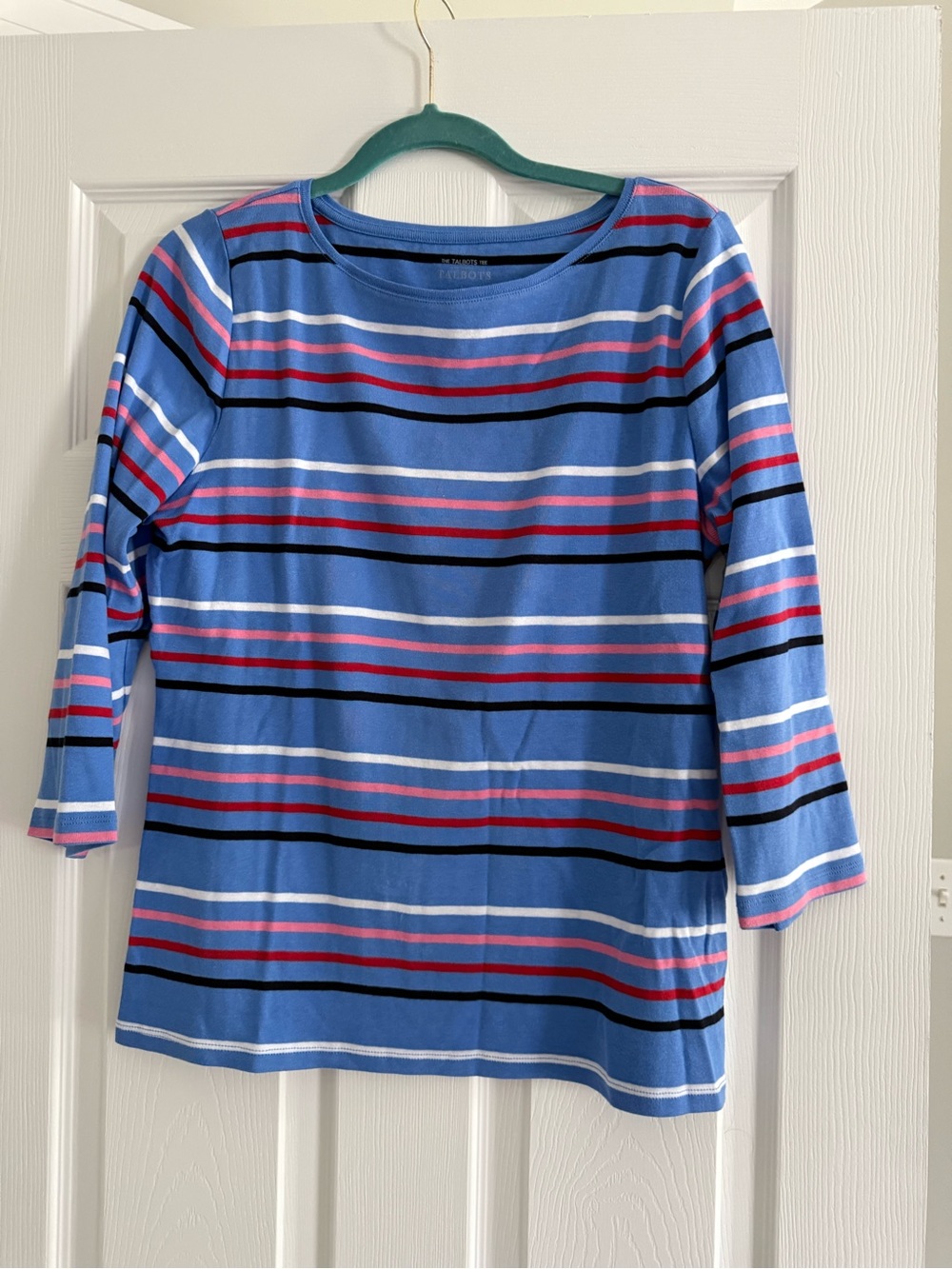 Talbots Blue Stripe Crewneck Long Sleeve Top
